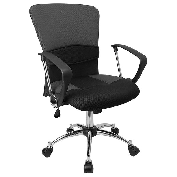 Flash Furniture LF-W23-Gray-GG Mid-Back Gray Mesh Office Chair with Padded Seat, Chrome Swivel Base, and Polyurethane Arms