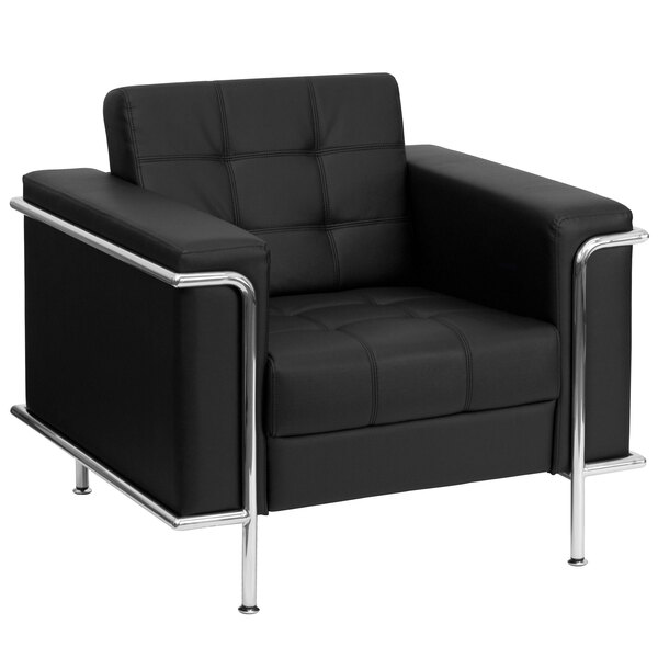 Flash Furniture ZB-LESLEY-8090-CHAIR-BK-GG Contemporary Black Leather Chair with Encasing Frame