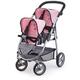 Bayer Design 26508AA Tandem, Twin Dolls pram, Modern, Adjustable Handle, Foldable, Grau/Rosa