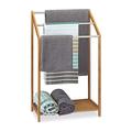Relaxdays Bamboo Towel Holder Freestanding Shelf Modern with 3 Rails, Brown, 85 x 51 x 31 cm
