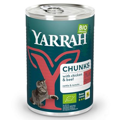 24 x 405 g Yarrah Bio Bröckchen Katzennassfutter, Huhn & Rind