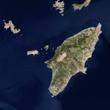 Satellite image of the Greek island of Rhodes in the Aegean Sea Poster Print (14 x 14)