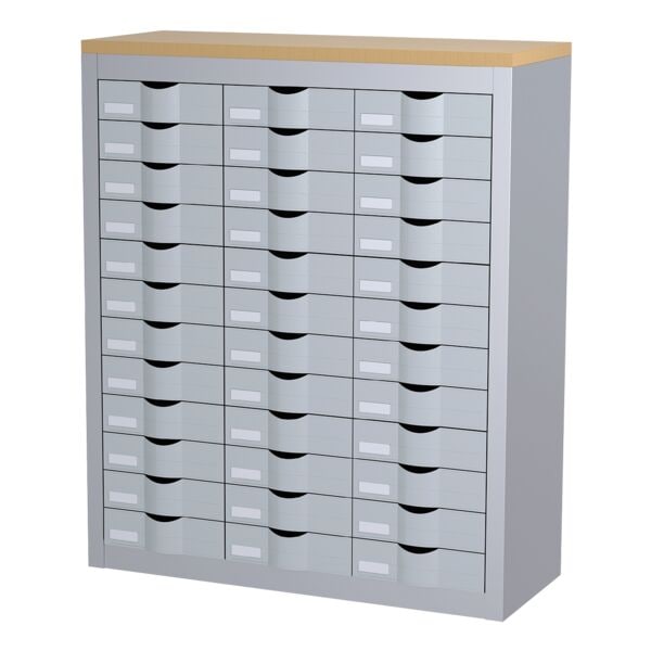 Paperflow Schubladenschrank - 12 Reihen je 3 Schübe silber, 87x106.5x33.5 cm