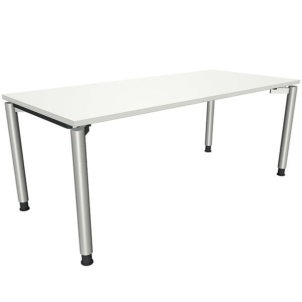 fm Büromöbel Manuell höhenverstellbarer Schreibtisch »Sidney« 180 cm 4-Fuß Rundrohr weiß, 180x82x80 cm