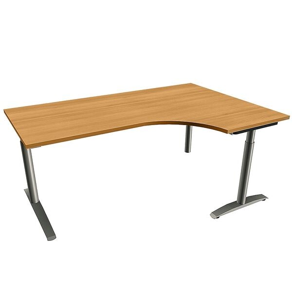 fm Büromöbel Manuell höhenverstellbarer Winkelschreibtisch rechts »Sidney« 180 cm C-Fuß Rundr braun, 180x85x80 cm