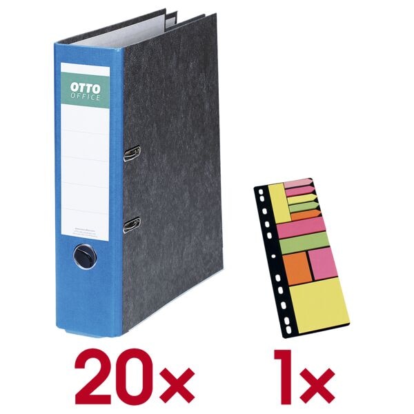 OTTO Office Re 20x Ordner »Future« inkl. 1 Pack Haftstreifen »Universal« blau, 8x32x28.5 cm