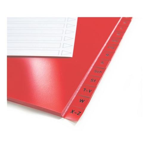 Kunststoffregister A-Z A4 einfarbige Taben rot, OTTO Office, 22.5×29.7 cm