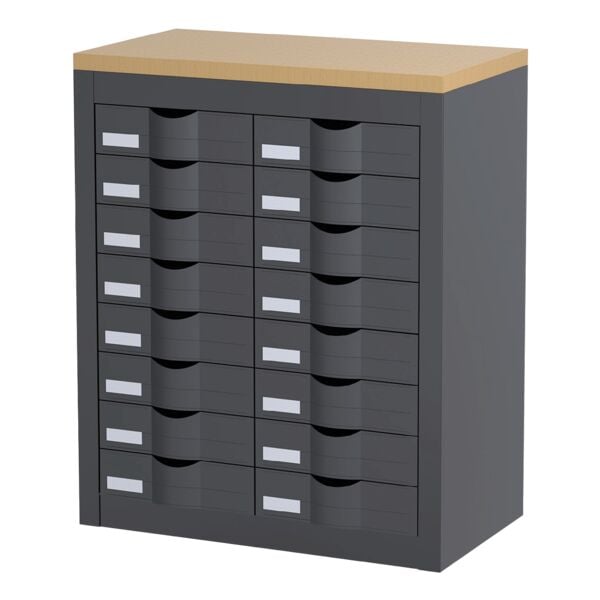 Paperflow Schubladenschrank - 8 Reihen je 2 Schübe grau, 60.5x75x33.5 cm