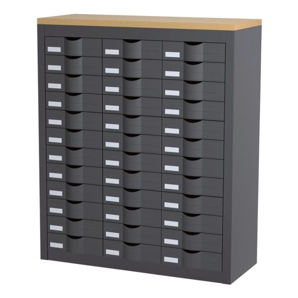 Paperflow Schubladenschrank - 12 Reihen je 3 Schübe grau, 87x106.5x33.5 cm