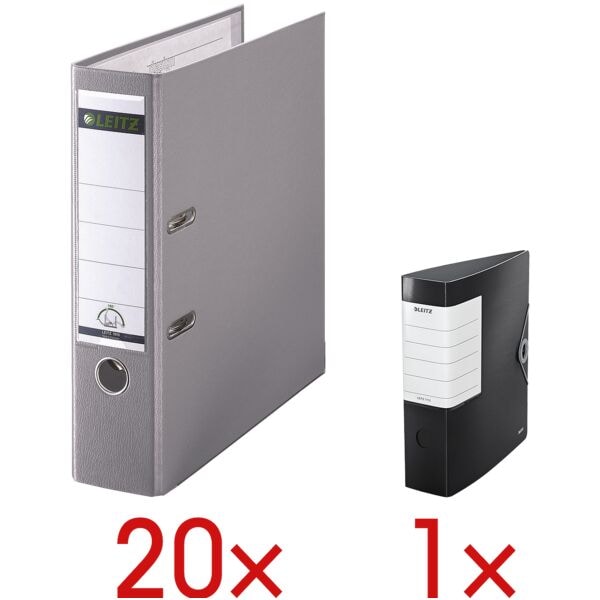 Leitz 20 Ordner »1010« inkl. 1 Ordner »Solid« grau, 8x31.8x28.5 cm Image