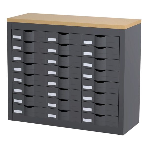 Paperflow Schubladenschrank - 8 Reihen je 3 Schübe grau, 87x75x33.5 cm