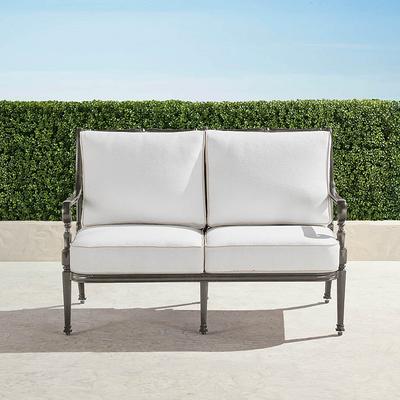 Carlisle Loveseat with Cushions in Slate Aluminum - Standard, Resort Stripe Air Blue - Frontgate