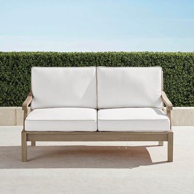 Cassara Loveseat with Cushions in Weathered Teak - Standard, Cara Stripe Cobalt - Frontgate