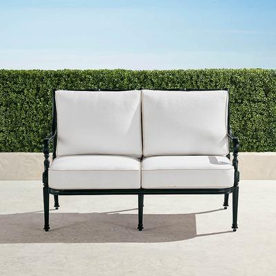 Carlisle Loveseat with Cushions in Onyx Aluminum - Standard, Cara Stripe Air Blue - Frontgate