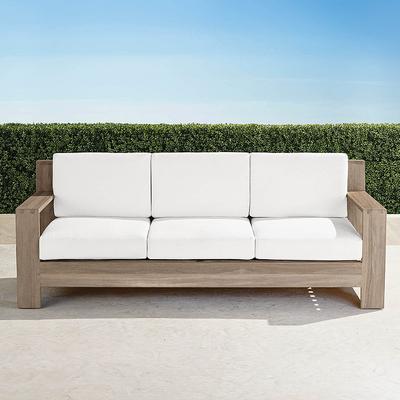 St. Kitts Sofa with Cushions in Weathered Teak - Standard, Linen Flax - Frontgate