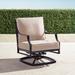 Grayson Swivel Lounge Chair with Cushions in Black Finish - Cara Stripe Indigo - Frontgate