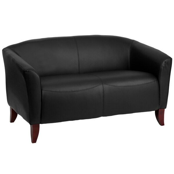Flash Furniture 111-2-BK-GG Hercules Imperial Black Leather Loveseat with Wooden Feet