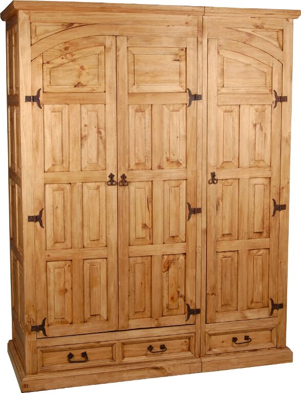 MiaMöbel Mexico Kleiderschrank - 3-türig Massivholz Pinie Landhaus Mexiko Möbel Mexikanisch