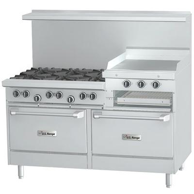 U.S. Range U60-6R24RR Natural Gas 6 Burner 60" Gas Range with 24" Raised Griddle / Broiler and 2 Standard Ovens - 301,000 BTU