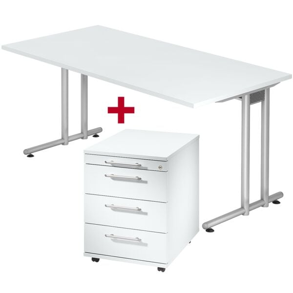 HAMMERBACHER Möbel-Set »Flexiline II« 2-teilig, Schreibtisch mit C-Fuß weiß