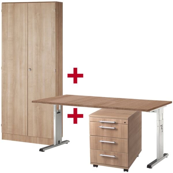 HAMMERBACHER Möbel-Set »O-Line« 3-teilig, Schreibtisch mit C-Fuß braun Image