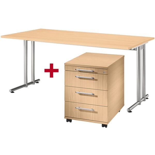 HAMMERBACHER Möbel-Set »Flexiline II« 2-teilig, Schreibtisch mit C-Fuß braun