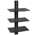 TecTake Premium Wall Mounted Double Glass Shelf Units Rack for Receiver, DVD, PS4, SKY, X BOX, BLUE RAY PLAYERS - different models - (3 shelves Black | 401103)