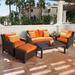 Three Posts™ Northridge 6 Piece Sunbrella Seating Group Set w/ Cushions Synthetic Wicker/All - Weather Wicker/Wicker/Rattan in Brown | Outdoor Furniture | Wayfair