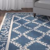 Blue/White 105 x 0.25 in Indoor Area Rug - Winston Porter Jonsson Geometric Hand Hooked Wool Blue/Ivory Area Rug Wool | 105 W x 0.25 D in | Wayfair