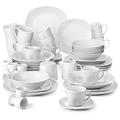 MALACASA Dinner Sets, 50 Piece Porcelain Plate Sets with 6 Piece Dinner Plates/Soup Plates/Cereal Bowls/Cups and Saucers/Mugs/Egg Cups/Flat Plates and 1 Sugar Pot/Milk Jug, Light Grey White