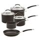 Meyer Non Stick Pots and Pans Set of 5 - Suitable as Induction Hob Pan Set with Toughened Glass Lids & Soft Grip Heat Resistant Handles, Black Cookware Set, 10 Year Guarantee