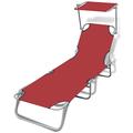 vidaXL Folding Adjustable Sun Lounger with Canopy - Red - Lightweight, Portable, Waterproof and Weatherproof with Steel Frame and Fabric Cover