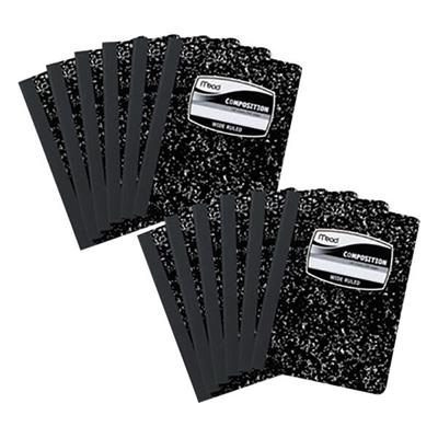 Mead 72936 9 3/4" x 7 1/2" Black Marble Wide Rule 1 Subject Composition Book - 12/Pack