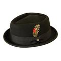 Gamble & Gunn ‘New Orleans’ Pork Pie Hat, Men’s, Unisex, Black Wool Diamond Top Vintage Style Hat (61cm) Black