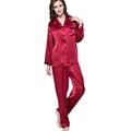 LilySilk Women's Silk Pyjama Set 22 Momme Long Sleeves Pajamas Sleepwear 100% Pure Mulberry Silk Charmeuse Claret Size 10/S