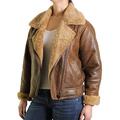 BRANDSLOCK Women Genuine Shearling Sheepskin Leather Flying Jacket (Tan, m)
