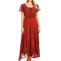 Sakkas 1322 Marigold Embroidered Fairy Dress - Cayenne - S/M