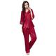 LILYSILK Women's Silk Pyjamas Set Laced V Neck Long 22 Momme Pure Silk Claret Size 12/M