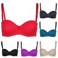 Passionelle® Womens Smoothly Padded Strapless Multiway Push Up Bras - Pack of 6 [Size 32B, Colour Option A - Red, Purple, Cream, Turquoise, Black & Charcoal Grey]