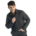 100% Soft Irish Merino Wool Full Zip Aran Cardigan by West End Knitwear, Charcoal, M