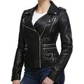 BRANDSLOCK Ladies Womens 100% Real Leather Biker Jacket Black Fitted Bikers Style Vintage Rock (XS, Black)