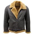 Infinity Men’s Brown RAF Aviator Vintage Real Thick Shearling Sheepskin Flying Leather Jacket with Ginger Fur Comfort fit (XXXXXL)