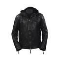 Infinity New Men’s Black Retro Real 100% Sheepskin Nappa Leather Short Quilted Hooded Jacket Slim Fit (M)