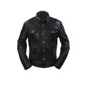 Infinity Mens Retro Trucker Denim Style Slim Fit Long Sleeve Casual Black Leather Shirt Jeans Jacket (4XL)