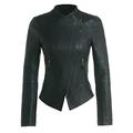 Mooncolour Women Slim Trendy Faux Leather Zip-Up Power Shoulder Bomber Moto Jacket, Black, UK M(Tag 46)