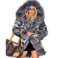 Roiii Womens Winter Camouflage Thick Gray Fur Parka Long Hooded Jacket Coat 8-20 (20, Grey 7001)