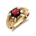 Jewelco London Men's Solid 9ct Yellow Gold Round Brilliant Garnet Solitaire Carved Gypsy Ring