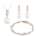 Crystalline Azuria Women 18ct Rose Gold Plated Simulated White Pearls Set Necklace Earrings Bracelet Wedding Party Bridal and Bridesmaid Accessories