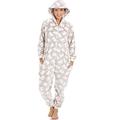 Camille Womens Beige Supersoft Fleece Knitted In Bear Design Hooded Onesie L