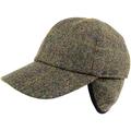 Mens 100% Wool / Tweed Shooting Baseball Cap with Fold Down Ear Flaps - Green - Medium